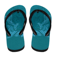 Hawaiian Monk Seal and Whale Flip Flops Kakau Tribal Pattern Teal Color LT03 - Polynesian Pride