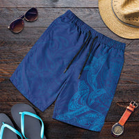 Hawaiian Monk Seal and Whale Shorts for Men Kakau Tribal Pattern Blue Color LT03 Blue - Polynesian Pride