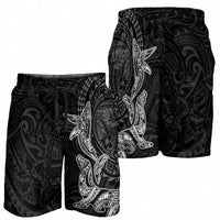 Hawaiian Monk Seal and Whale Shorts for Men Kakau Tribal Pattern Grayscale LT03 - Polynesian Pride