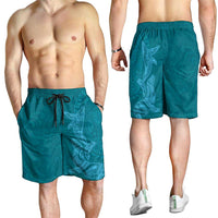 Hawaiian Monk Seal and Whale Shorts for Men Kakau Tribal Pattern Teal Color LT03 - Polynesian Pride