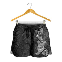 Hawaiian Monk Seal and Whale Shorts for Women Kakau Tribal Pattern Grayscale LT03 - Polynesian Pride