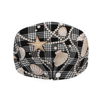 Hawaiian Ocean Seashells Jeff Hat Black Palaka Pattern