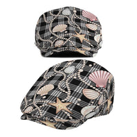 Hawaiian Ocean Seashells Jeff Hat Black Palaka Pattern