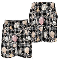 Hawaiian Ocean Seashells Shorts for Men Black Palaka Pattern LT01 - Polynesian Pride