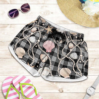 Hawaiian Ocean Seashells Shorts for Women Black Palaka Pattern LT01 Black - Polynesian Pride