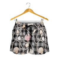 Hawaiian Ocean Seashells Shorts for Women Black Palaka Pattern LT01 - Polynesian Pride