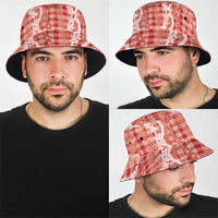 Hawaiian Ohia Lehua Lei Bucket Hat Plaid Palaka Ulaula Pattern - Polynesian Pride