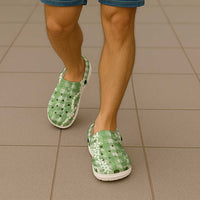 Hawaiian Ohia Lehua Lei Clogs Shoes Plaid Palaka Omaomao Pattern - Polynesian Pride