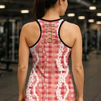 Hawaiian Ohia Lehua Lei Hollow Tank Top Plaid Palaka Ulaula Pattern LT9 - Polynesian Pride