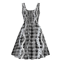 Hawaiian Ohia Lehua Lei Midi Dress Plaid Palaka Eleele Pattern - Polynesian Pride