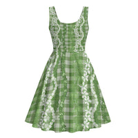 Hawaiian Ohia Lehua Lei Midi Dress Plaid Palaka Omaomao Pattern - Polynesian Pride