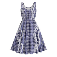 Hawaiian Ohia Lehua Lei Midi Dress Plaid Palaka Uliuli hohonu Pattern - Polynesian Pride