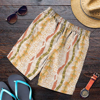 Hawaiian Ohia Lehua Lei Shorts for Men Plaid Palaka Ahiehie Pattern LT9 Beige - Polynesian Pride