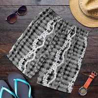 Hawaiian Ohia Lehua Lei Shorts for Men Plaid Palaka Eleele Pattern LT9 Black - Polynesian Pride