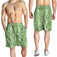 Hawaiian Ohia Lehua Lei Shorts for Men Plaid Palaka Omaomao Pattern LT9 - Polynesian Pride