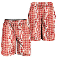 Hawaiian Ohia Lehua Lei Shorts for Men Plaid Palaka Ulaula Pattern LT9 - Polynesian Pride