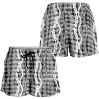 Hawaiian Ohia Lehua Lei Shorts for Women Plaid Palaka Eleele Pattern LT9 - Polynesian Pride