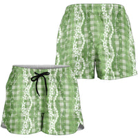 Hawaiian Ohia Lehua Lei Shorts for Women Plaid Palaka Omaomao Pattern LT9 - Polynesian Pride