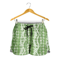 Hawaiian Ohia Lehua Lei Shorts for Women Plaid Palaka Omaomao Pattern LT9 - Polynesian Pride