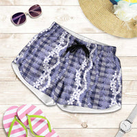 Hawaiian Ohia Lehua Lei Shorts for Women Plaid Palaka Uliuli hohonu Pattern LT9 Navy - Polynesian Pride