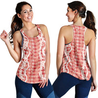 Hawaiian Ohia Lehua Lei Women Racerback Tank Plaid Palaka Ulaula Pattern - Polynesian Pride