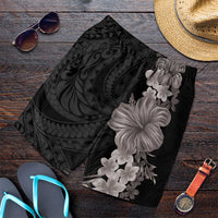 Hawaiian Plumeria and Hibiscus Shorts for Men Grayscale Mode LT03 Black - Polynesian Pride