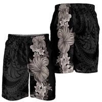 Hawaiian Plumeria and Hibiscus Shorts for Men Grayscale Mode - Polynesian Pride