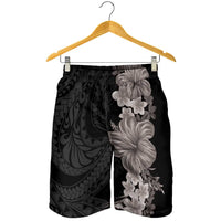 Hawaiian Plumeria and Hibiscus Shorts for Men Grayscale Mode - Polynesian Pride