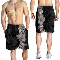 Hawaiian Plumeria and Hibiscus Shorts for Men Grayscale Mode LT03 - Polynesian Pride