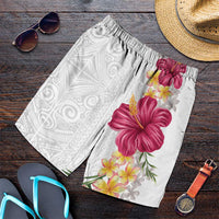 Hawaiian Plumeria and Hibiscus Shorts for Men White Mode LT03 White - Polynesian Pride