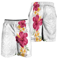 Hawaiian Plumeria and Hibiscus Shorts for Men White Mode LT03 - Polynesian Pride