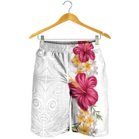 Hawaiian Plumeria and Hibiscus Shorts for Men White Mode LT03 - Polynesian Pride