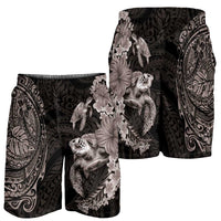 Hawaiian Plumeria and Hibiscus with Turtles Shorts for Men Polynesian Art Grayscale LT03 - Polynesian Pride