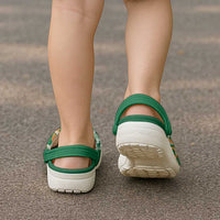 Hawaiian Plumeria Lei Clogs Shoes Kakau Motifs and Palaka Half Style Green Color - Polynesian Pride