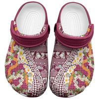 Hawaiian Plumeria Lei Clogs Shoes Kakau Motifs and Palaka Half Style Pink Color - Polynesian Pride