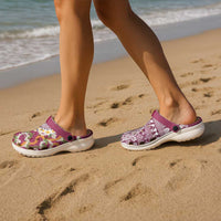 Hawaiian Plumeria Lei Clogs Shoes Kakau Motifs and Palaka Half Style Pink Color - Polynesian Pride