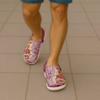 Hawaiian Plumeria Lei Clogs Shoes Kakau Motifs and Palaka Half Style Pink Color - Polynesian Pride