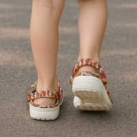 Hawaiian Plumeria Lei Clogs Shoes Kakau Motifs and Palaka Half Style Red Color LT03 - Polynesian Pride
