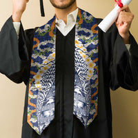Hawaiian Plumeria Lei Graduation Stole Kakau Motifs and Palaka Half Style Blue Color LT03 - Polynesian Pride