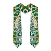 Hawaiian Plumeria Lei Graduation Stole Kakau Motifs and Palaka Half Style Green Color