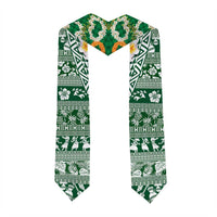 Hawaiian Plumeria Lei Graduation Stole Kakau Motifs and Palaka Half Style Green Color