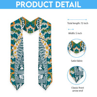 Hawaiian Plumeria Lei Graduation Stole Kakau Motifs and Palaka Half Style Turquoise Color LT03 - Polynesian Pride