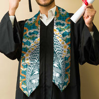Hawaiian Plumeria Lei Graduation Stole Kakau Motifs and Palaka Half Style Turquoise Color LT03 - Polynesian Pride