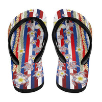 Hawaiian Polynesian Tribal Turtles Flip Flops with Lei and Flag Style LT03 - Polynesian Pride