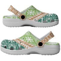 Hawaiian Quilt Pattern Clogs Shoes Green Chestnut Color Mixed LT01 - Polynesian Pride