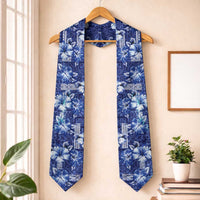 Hawaiian Quilt Pattern Graduation Stole Hibiscus and Tribal Element Vintage Blue Vibe LT03 One Size Blue - Polynesian Pride