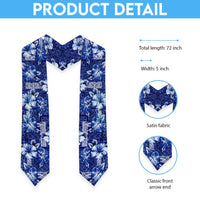 Hawaiian Quilt Pattern Graduation Stole Hibiscus and Tribal Element Vintage Blue Vibe LT03 - Polynesian Pride
