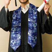 Hawaiian Quilt Pattern Graduation Stole Hibiscus and Tribal Element Vintage Blue Vibe LT03 - Polynesian Pride