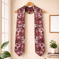Hawaiian Quilt Pattern Graduation Stole Hibiscus and Tribal Element Vintage Red Vibe LT03 One Size Red - Polynesian Pride