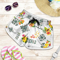 Hawaiian Quilts Shorts for Women Tropical Fruits and Plants
